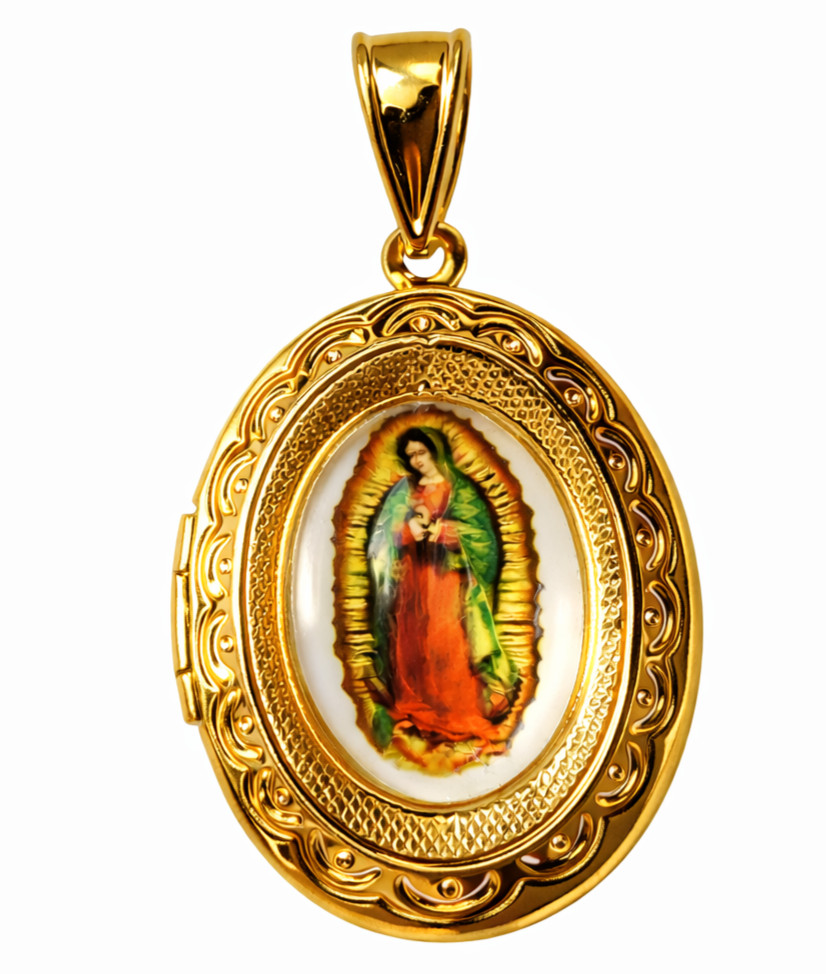 Italian 1/200 14k Yellow Gold Lady Guadalupe Locket Pendant Religious Catholic