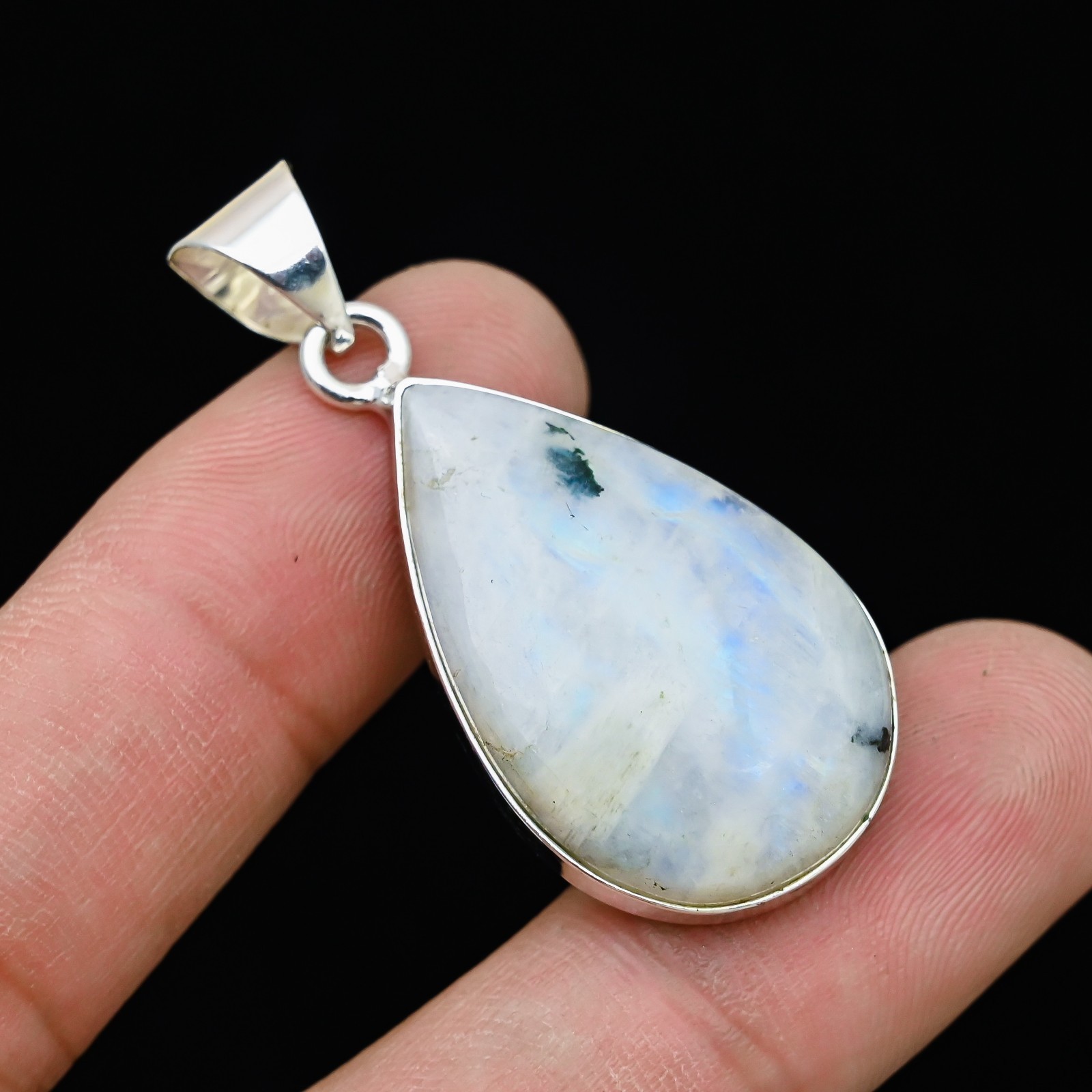 Rainbow Moonstone Gemstone 925 Sterling Silver Handmade Pendant Jewelry Gift For