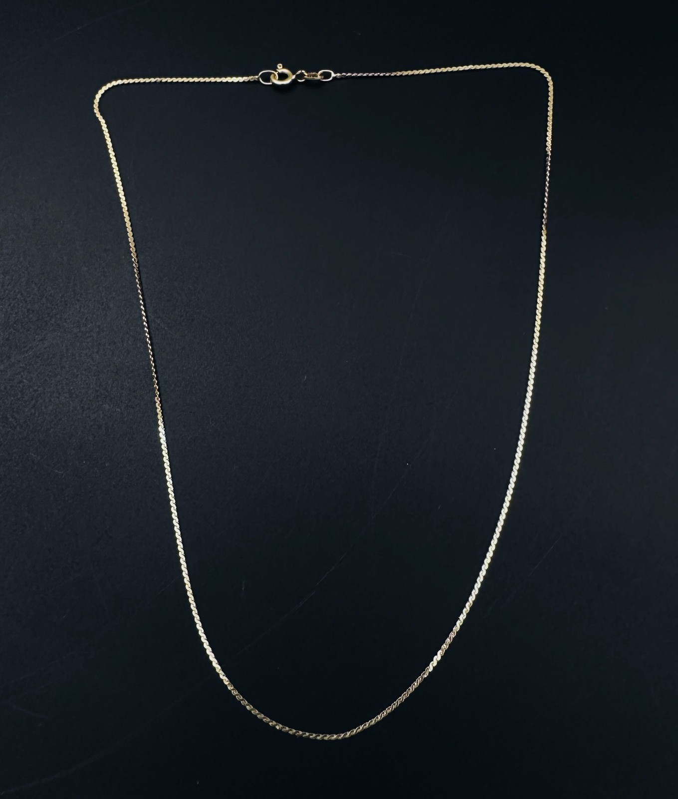 Solid 14K Yellow Gold Italian Serpentine Link Chain Necklace, 1mm, 15 1/4″, 1.5g