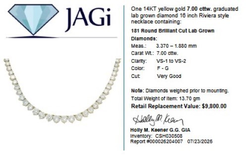14K Yellow Gold 7.00 CTW Lab Grown Diamond Riviera Tennis Necklace 1 (CSH030508)