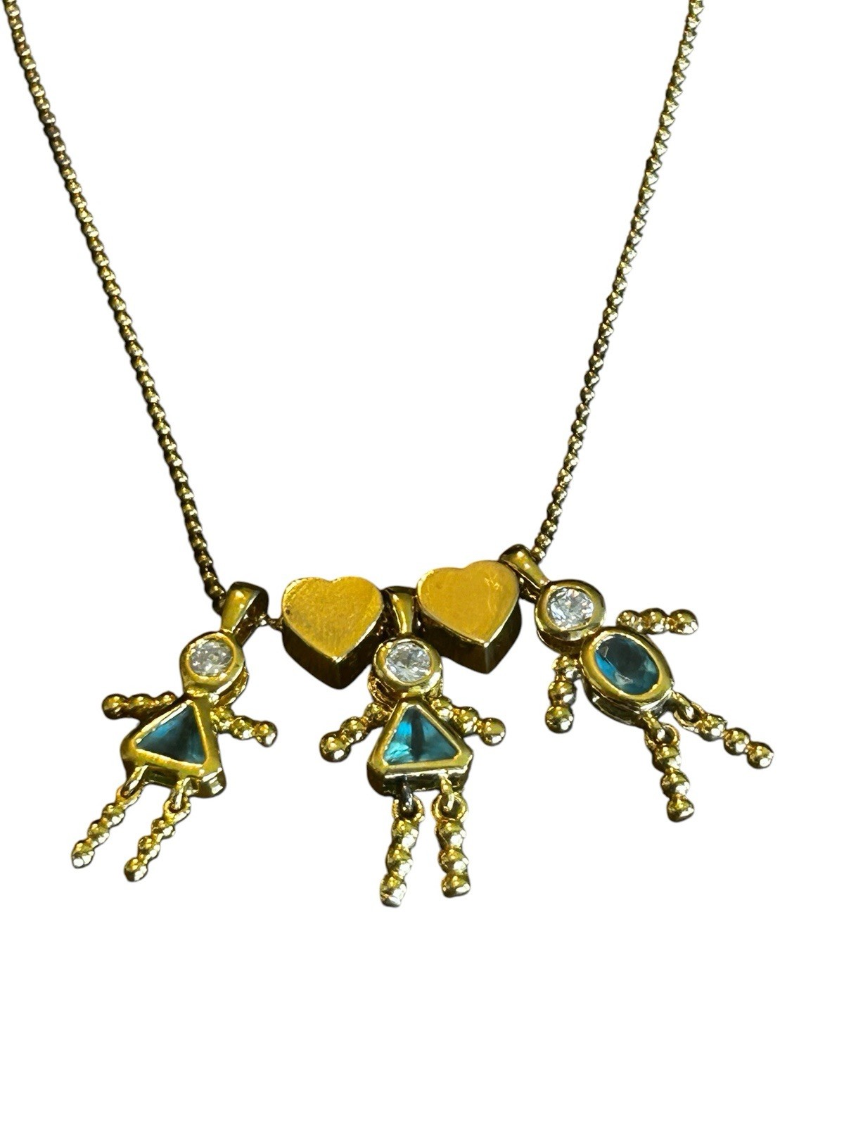 925 Italy Sterling Silver Gold Tone Family Mother Children Pendant Necklace