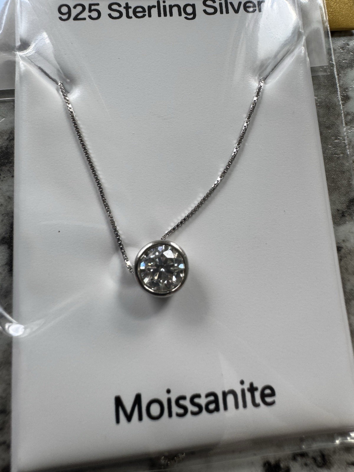 GRA 925 Sterling Silver Moissanite Bezel Pendant Necklace 0.80 CTW D VVS