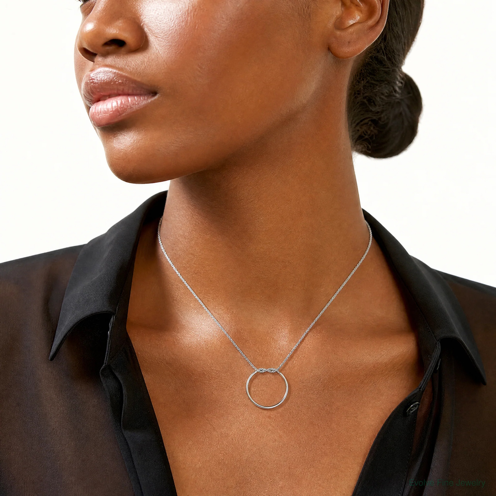 Sterling Silver RH-Pl Polished/Textured Circle Pendant With 2in Ext.