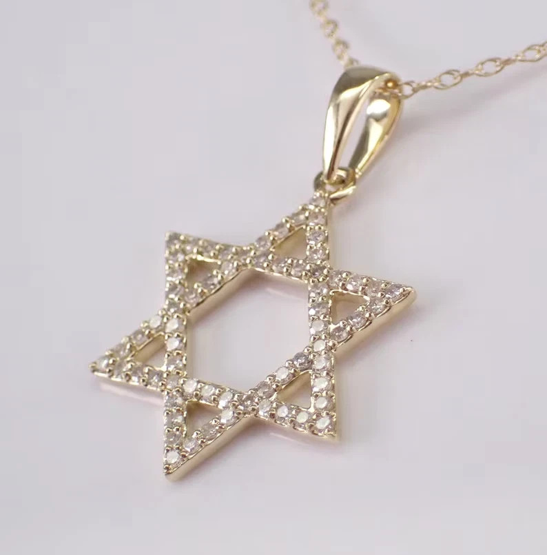 2 Ct Round Real Moissanite Star Of David Pendant 14K Yellow Gold Plated Silver