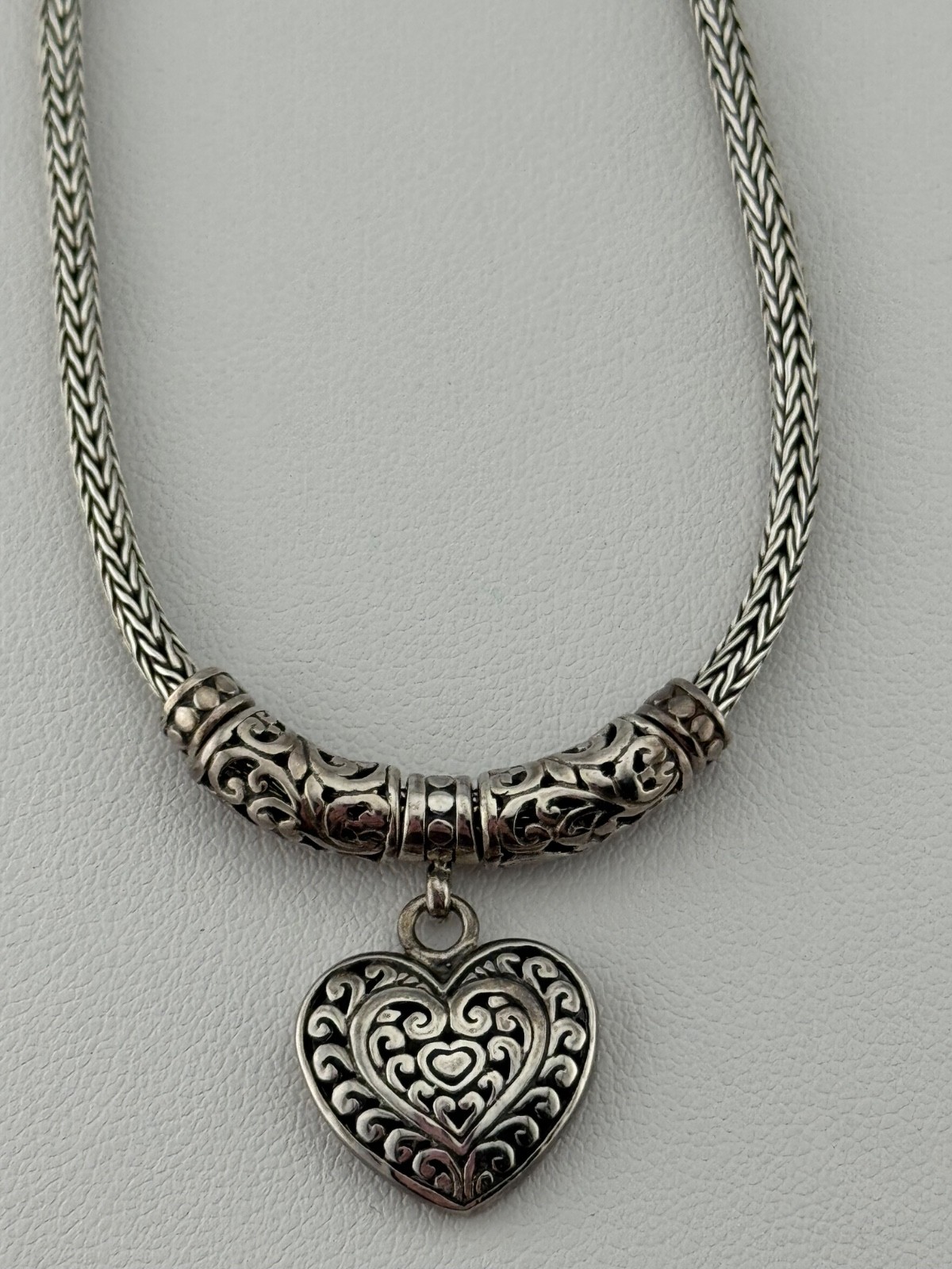 Sterling Silver Heart Necklace Toggle Clasp Signed ATI ID