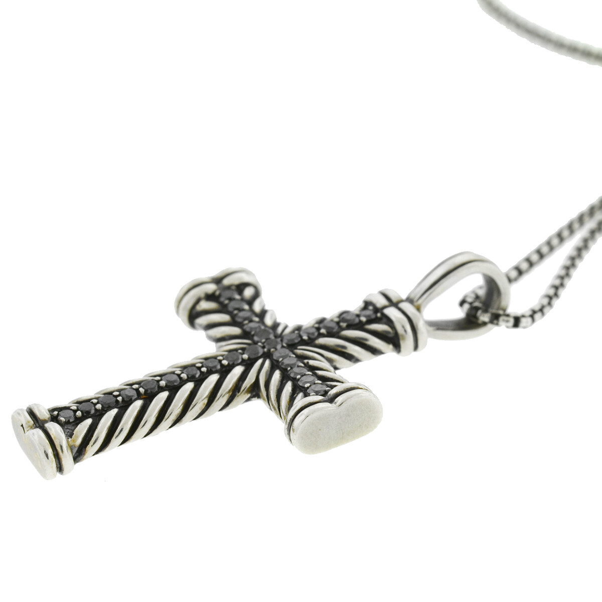 David Yurman Sterling Silver Black Diamond Chevron Cross Necklace