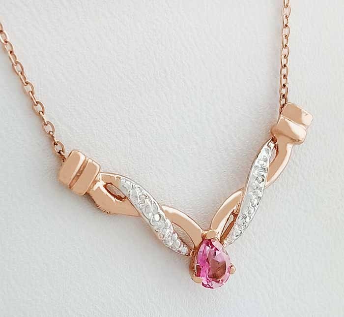 GENUINE 0.62 Cts PINK SAPPHIRE & DIAMOND PENDANT SOLID 10K ROSE GOLD – NWT