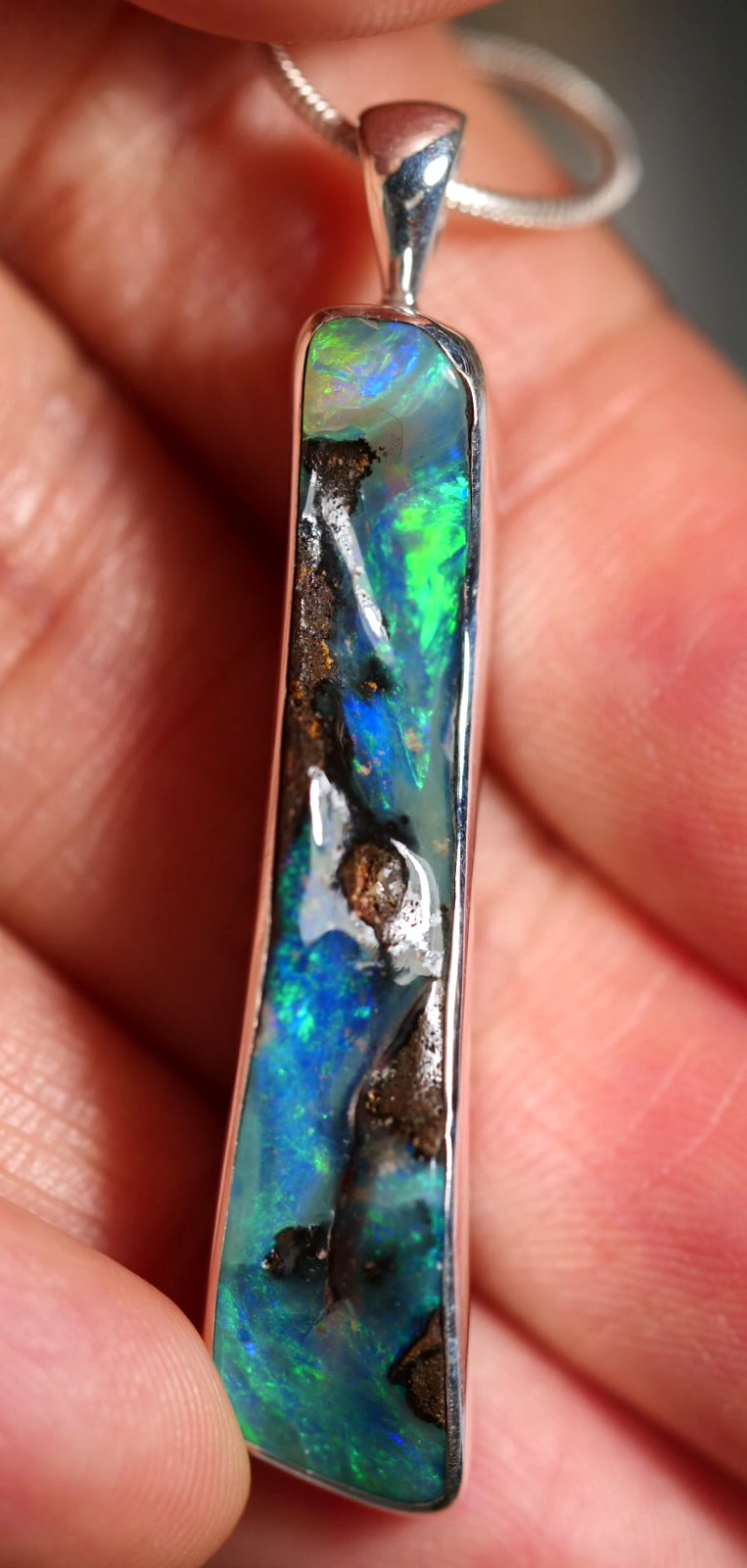 Australian Natural Queensland Solid Boulder Opal Silver 925 Pendant Hallmarked