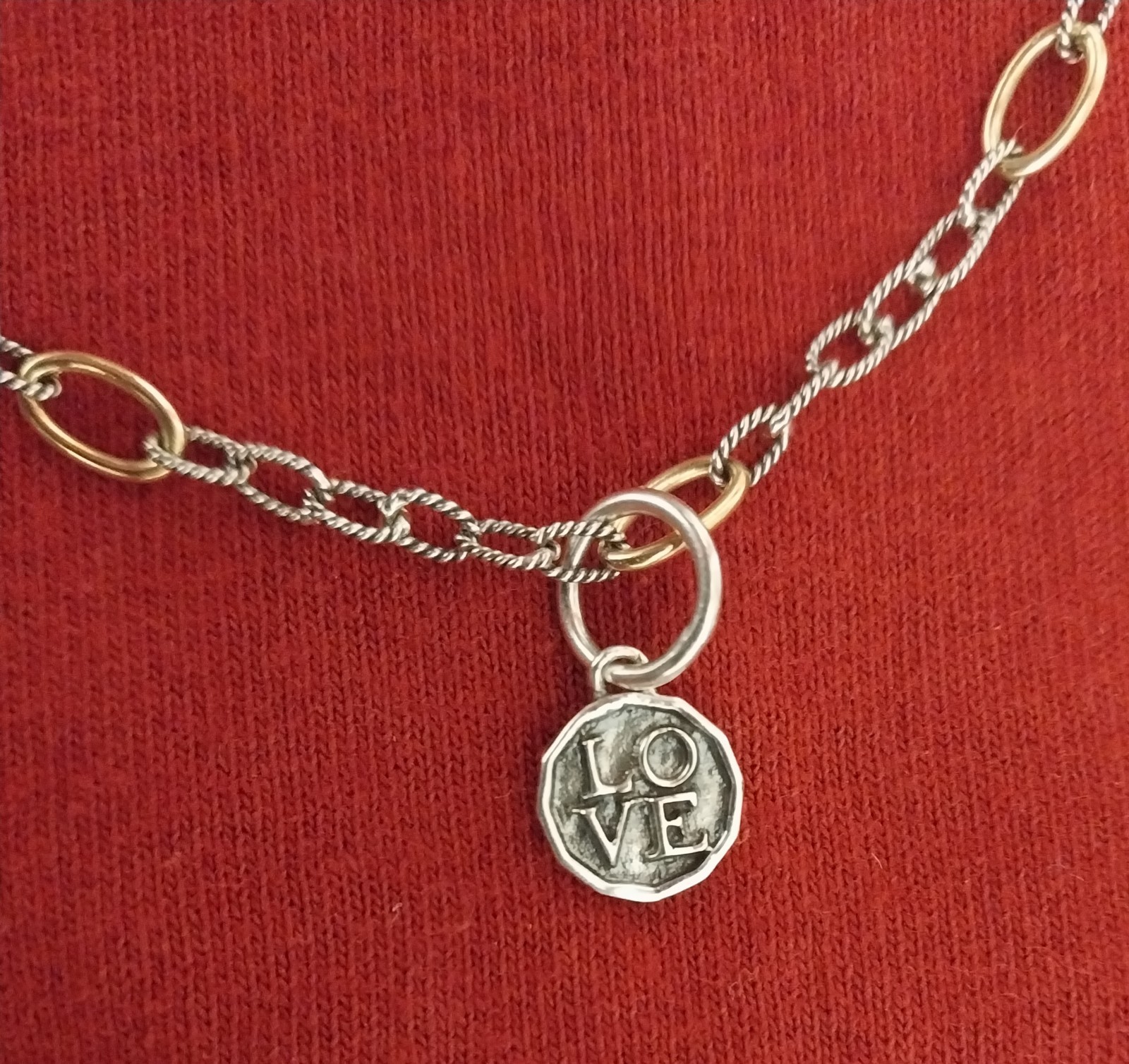 Waxing Poetic Sterling Silver 925 19” Two-Tone Link Necklace With Love Charm