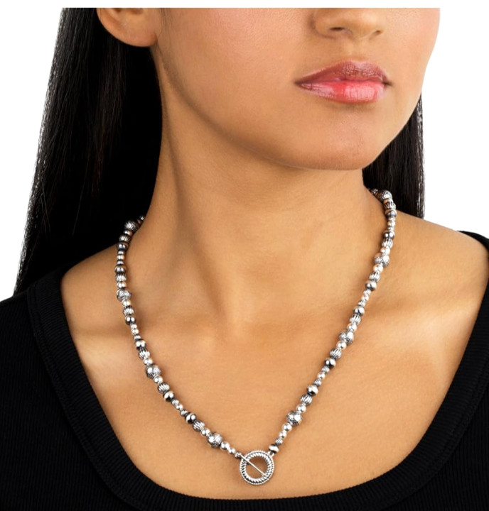 CAROLYN POLLACK Am West 20″ Sterling Native Pearl Mixed Bead Toggle Necklace 24g