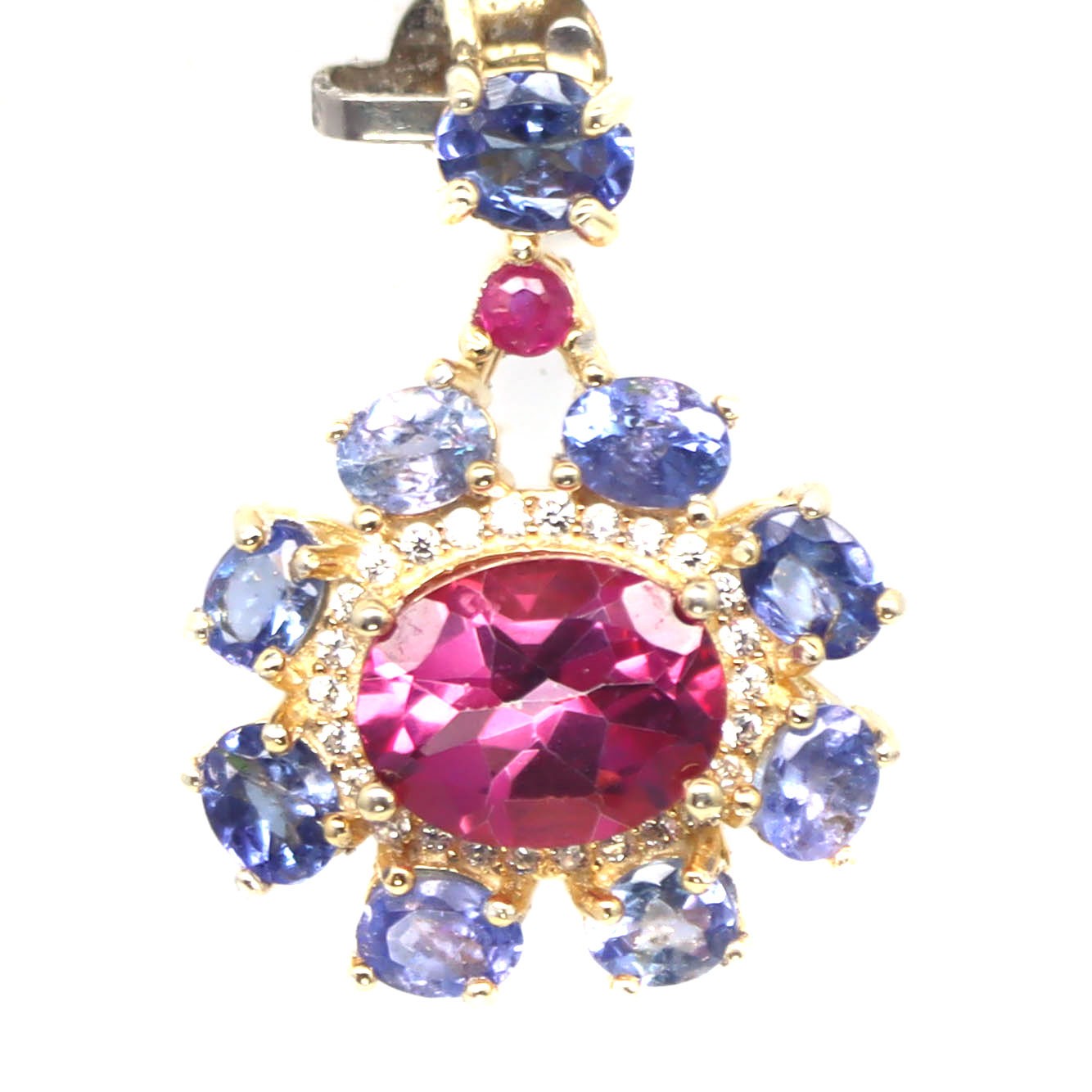 925 Silver 7 x 9 MM. Pink Mystic Topaz, Tanzanite, Ruby & Cubic Zirconia Pendant