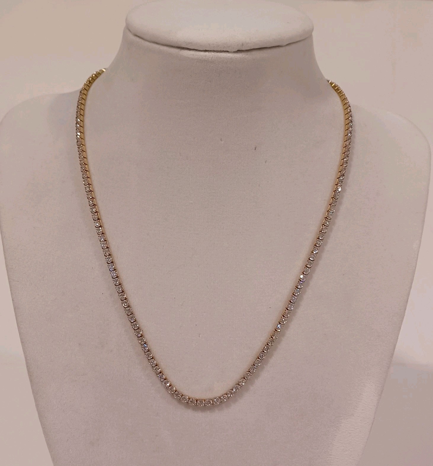 The GLD Shop Gold And Moissanite Tennis Necklace 16″ Prong Set Gold Plated