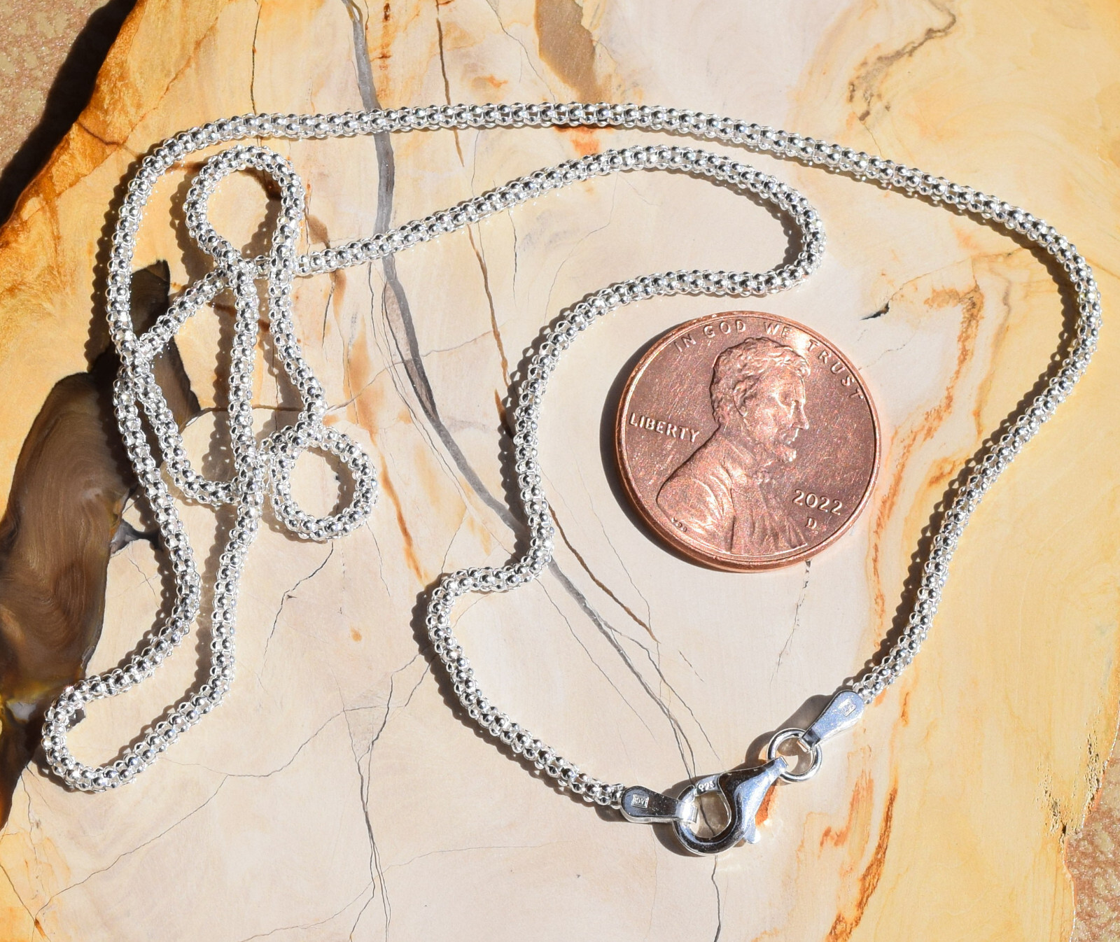 20 Inch Popcorn Chain 1.7mm .925 Sterling Silver Necklace 9mm Lobster Clasp