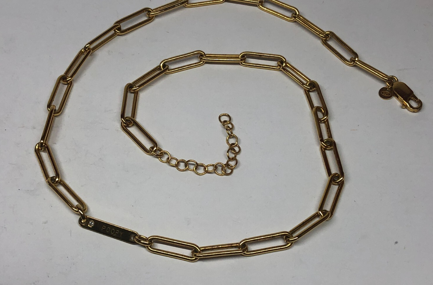 Gold Vermeil Sterling Silver Paperclip ID: Poopy Diamond Necklace 20.5″ [065GRA]