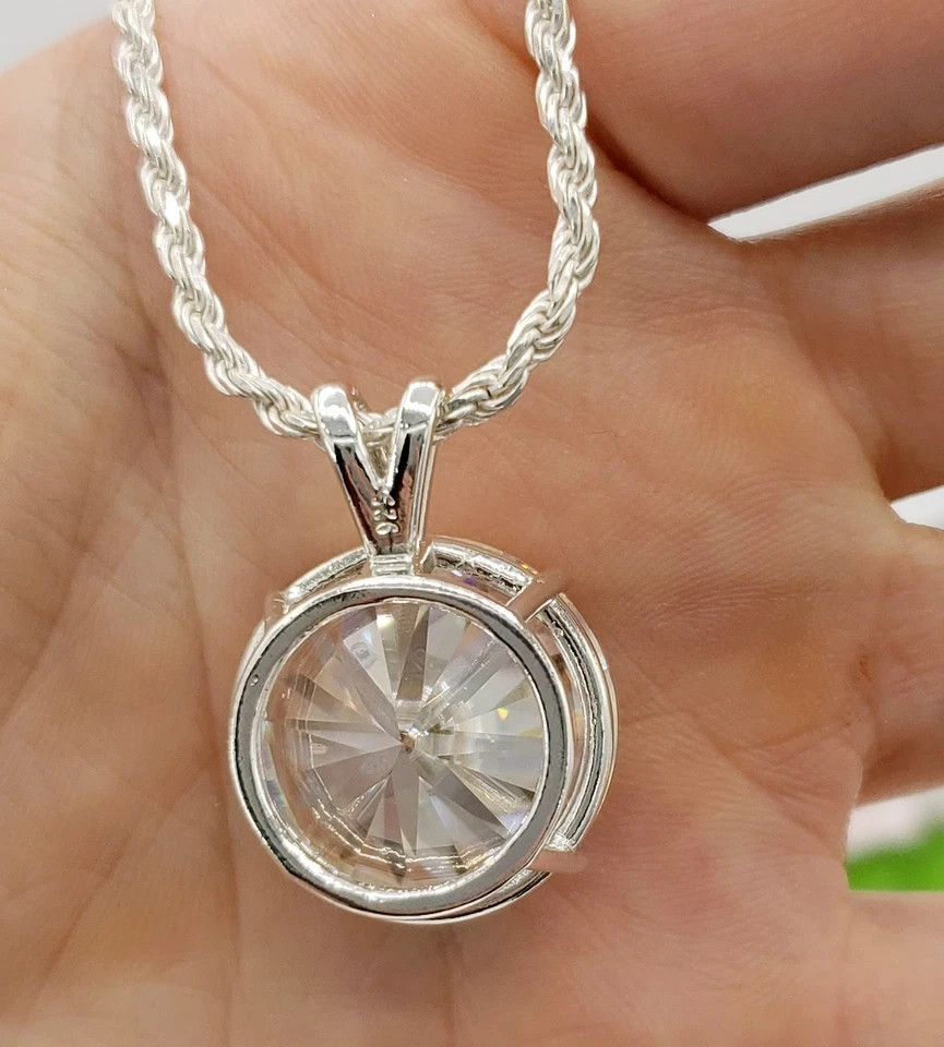 RARE 7.30 Ct Certified Treated White Diamond Solitaire Pendant in 925 Silver