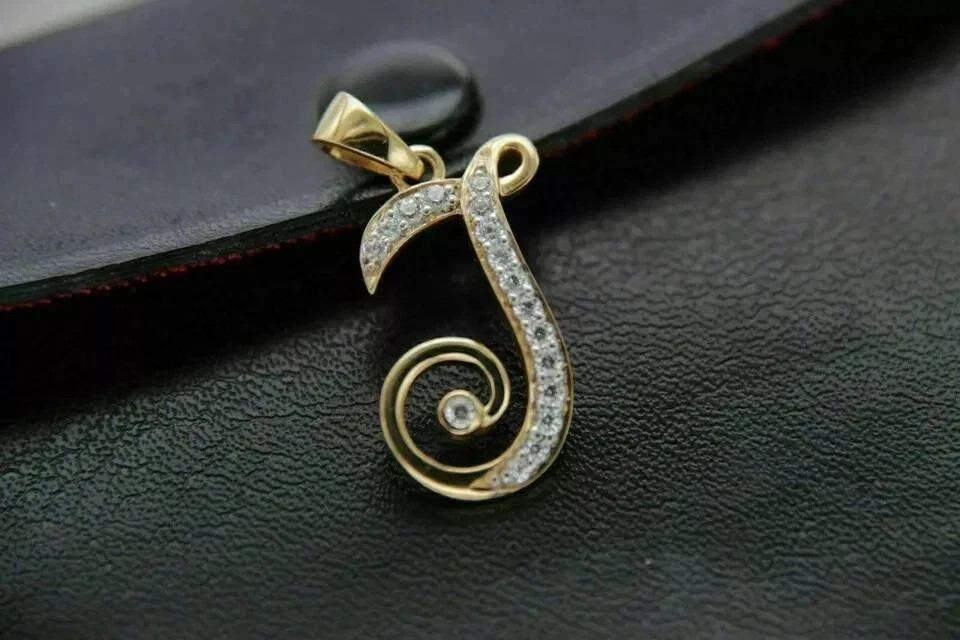 1Ct Round Cut Lab Created Diamond Alphabet Pendant 14K Yellow Gold Finish