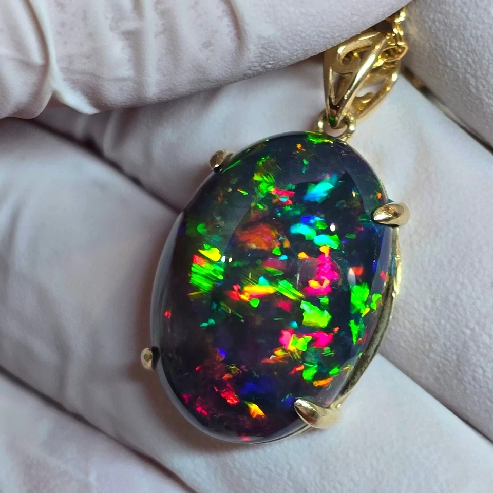 Natural Black Opal Pendant, Oval Black Opal Pendant, 925 Sterling Silver Pendant