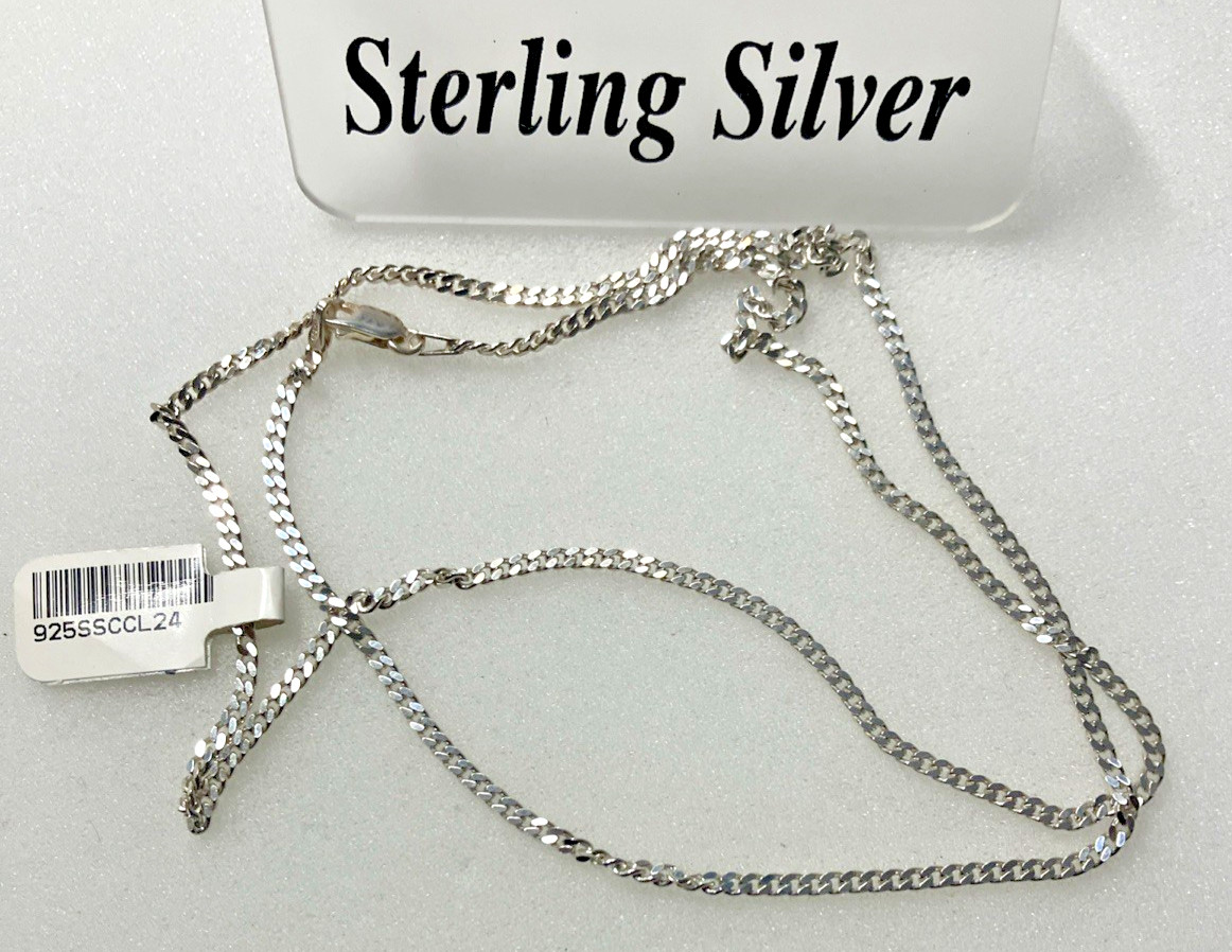 925 Sterling Silver Italy Solid Curb Link Chain 8.25grams 2.3mm 24” New with Tag