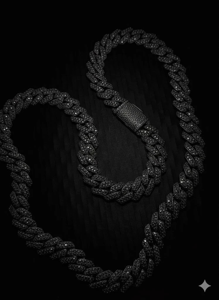 10 mm Lab Created Black Diamond Men’s Cuban Necklace 14k Black Gold Plated