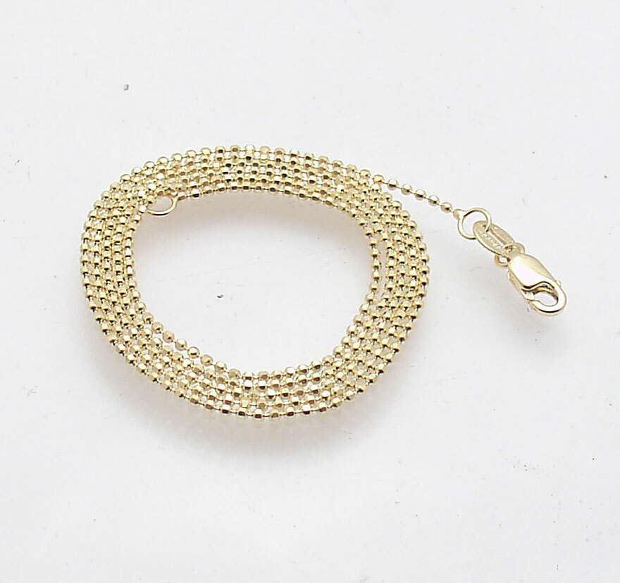 1mm Diamond Cut Round Bead Ball Chain Necklace REAL Solid 14K Yellow Gold