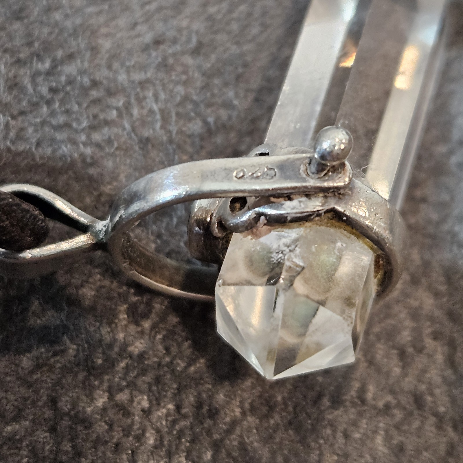 Quartz Point In Sterling Silver Healing Crystal Pendant Faceted Inset Malachite