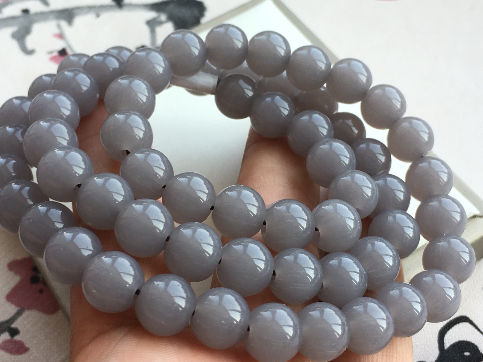 23”Natura 10mm jade beads Natural Smoky grey Hetian Jade round bead luck Necklae