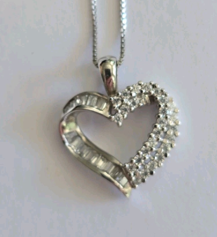 Double Heart Diamond Pendant 18″ Sterling Silver Necklace (1/10 ctw)