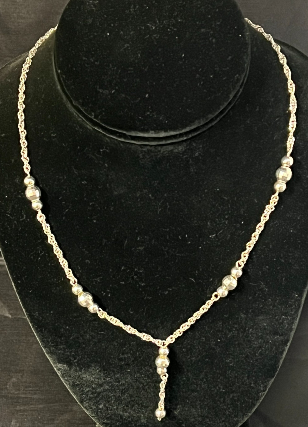 Milor Sterling Silver 925 Lariat Beaded Rolo Chain Drop Necklace 18″ Length