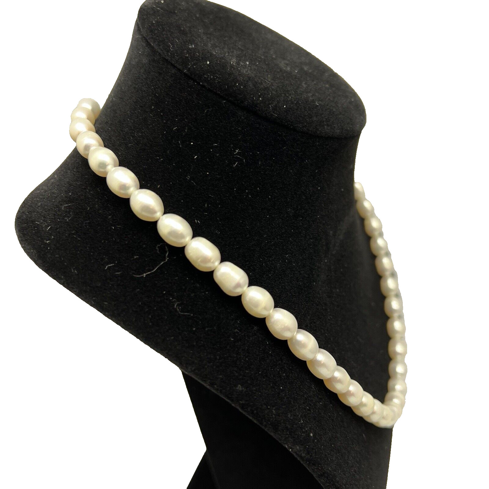 Womens Pearl Necklace Genuine Cultured Fresh Water Barrel Sterling Clasp 21in