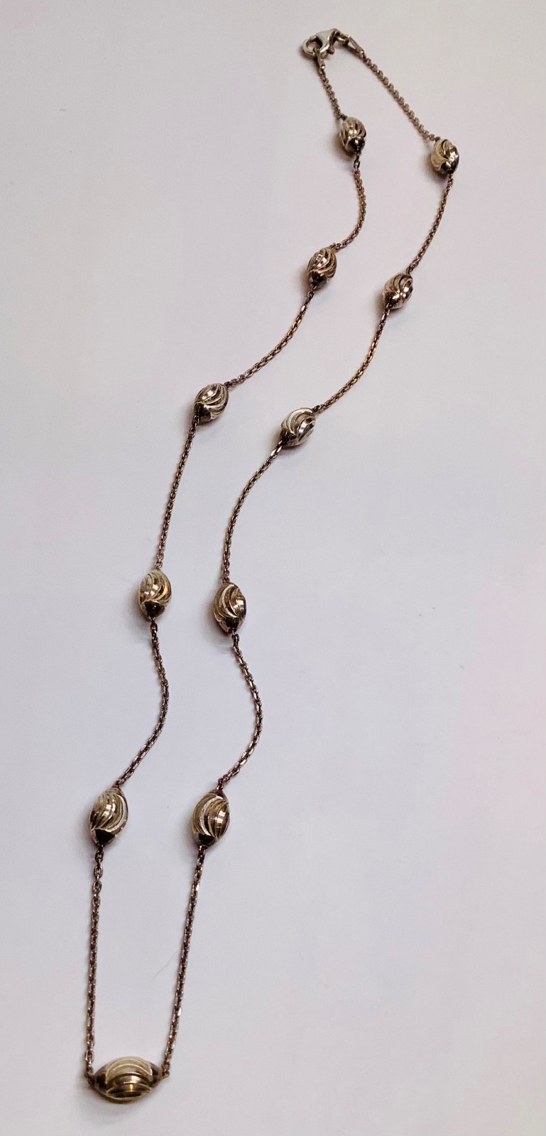 Milor Sterling Silver Unique Swirl Moon Cut Oval Bead Station Necklace 18” Italy