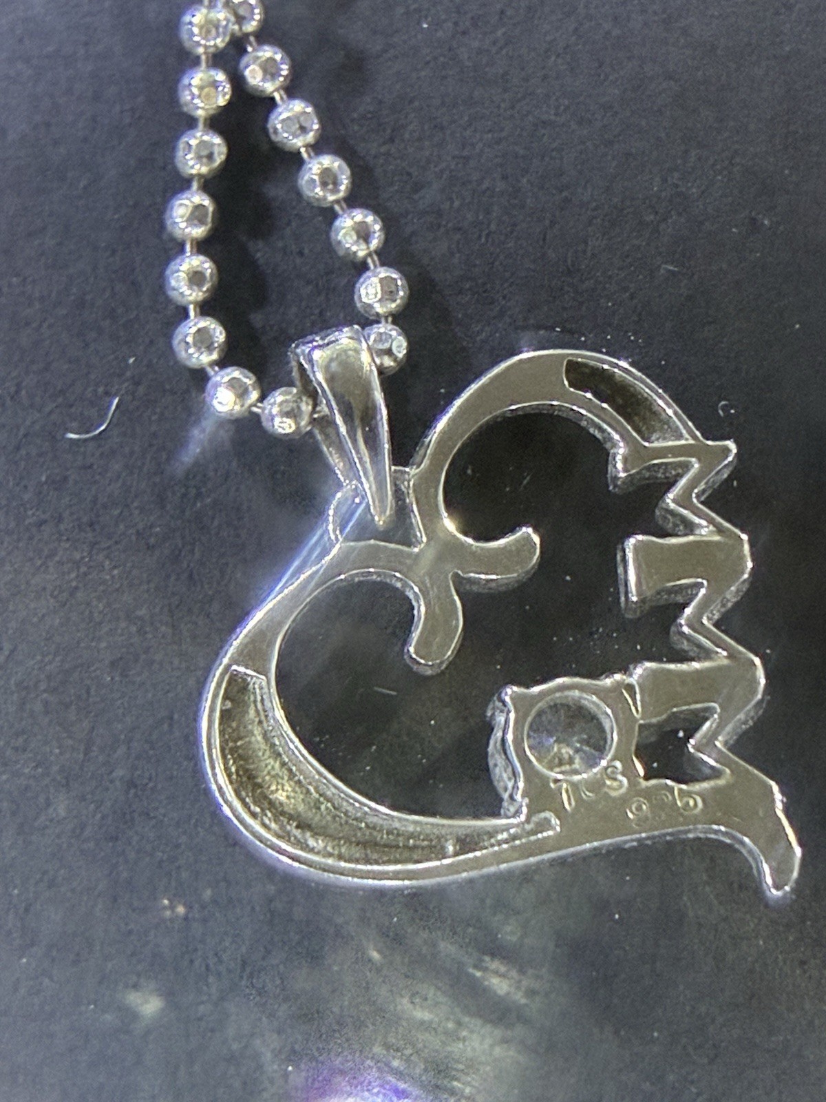 Sterling Silver 925 Heart Love Charm Pendant Ball Chain Lobster Clasp Signed