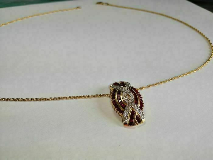 14k Yellow Gold Over 2.90Ct Ruby & Diamond Women’s Pendant 18″ Chain Necklace