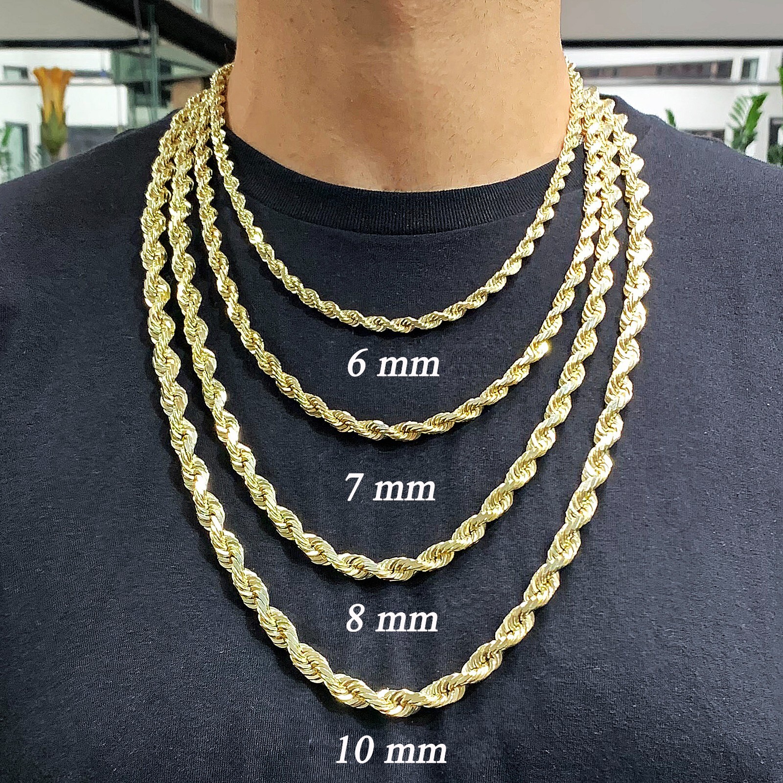 14k Yellow Gold Solid Diamond Cut Rope Chain Necklace 16″-30″ 1.5mm to 12mm