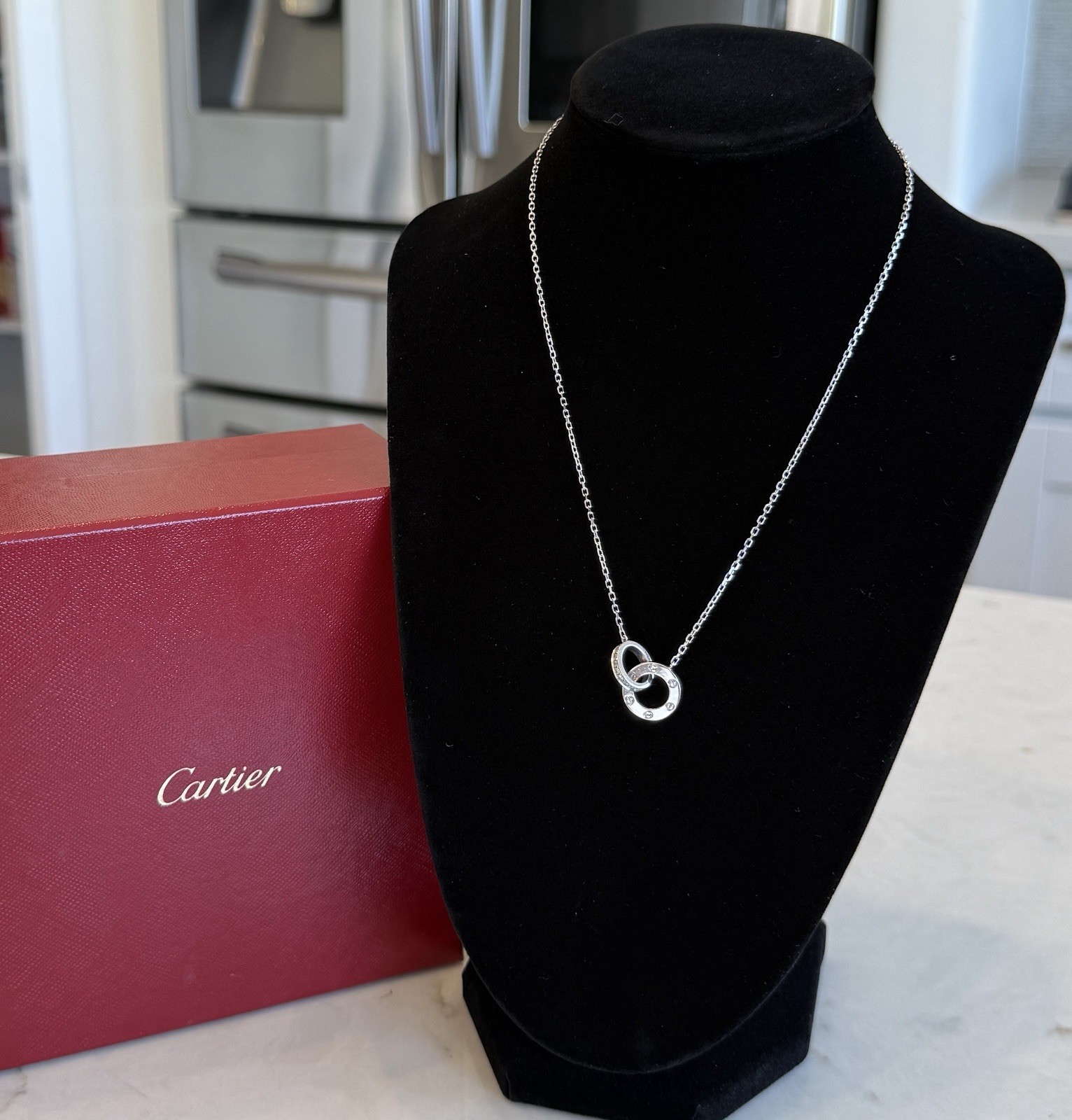 Cartier Love Necklace with Pendant 18k White Gold Pavé Diamond 0.30 ctw