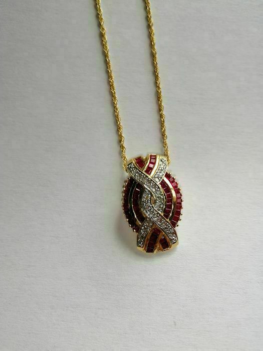 14k Yellow Gold Over 2.90Ct Ruby & Diamond Women’s Pendant 18″ Chain Necklace