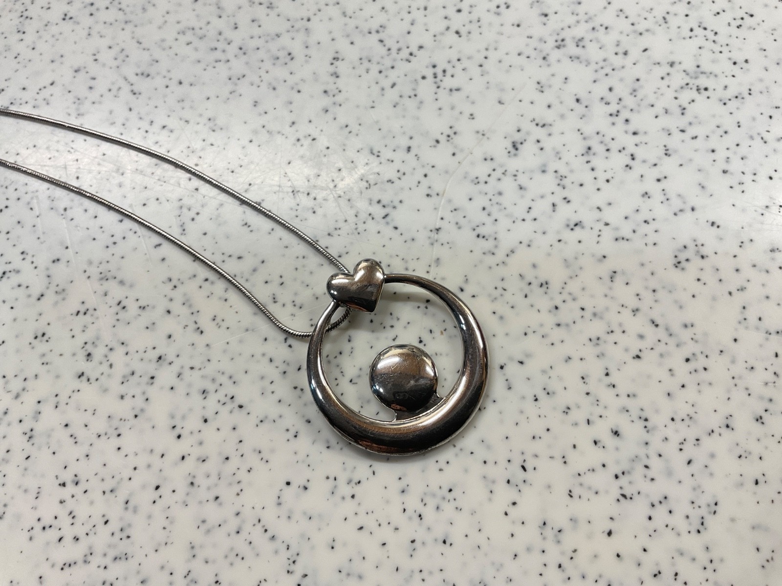 925 Sterling Silver Modern Circle Orb Pendant Necklace Heart Bail Snake Chain Mi