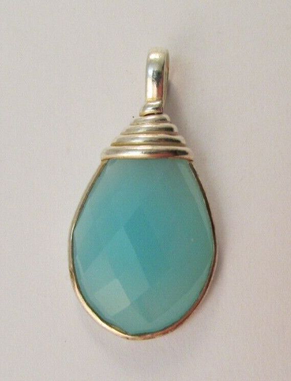 INDIA 925 Sterling Silver Blue Chalcedony Teardrop Pendant