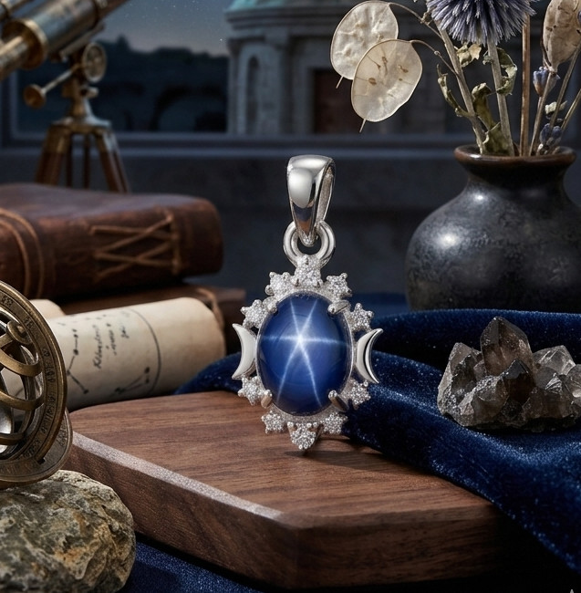 Genuine Blue Star Sapphire Gemstone 925 Starling Silver Lindy Star Stud Pendant