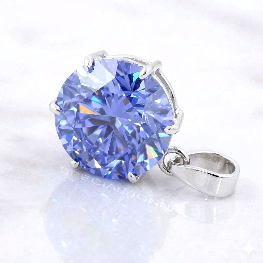 RARE 10.50 Ct Blue Diamond Solitaire Pendant, Amazing Shine, FREE Diamond studs