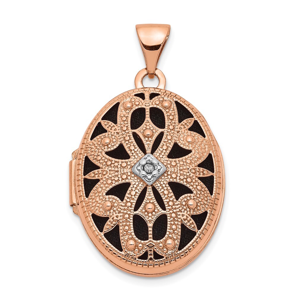 14k Rose Gold Diamond & Black Fabric Vintage 21mm Oval Locket Pendant L-1.11 in