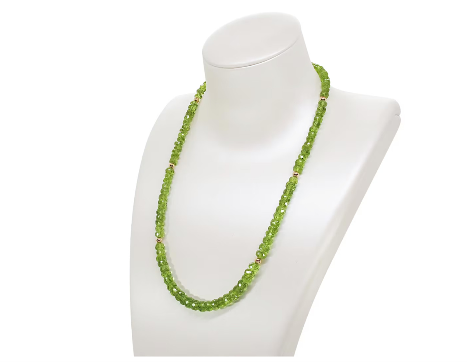 Natural Peridot Necklace 9K Gold Clasp 10K Gold Beads Eye Clean Clarity 17 Inch