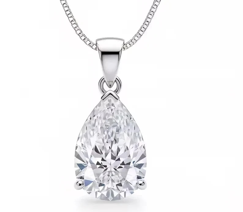 RARE 5.20 Ct Certified Pear White Diamond Solitaire Pendant in 925 Silver