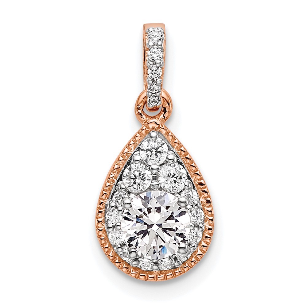 14k Rose Gold 1/2 Ct Round Lab Grown Diamond VS/SI+ G+ Teardrop Dangle Pendant