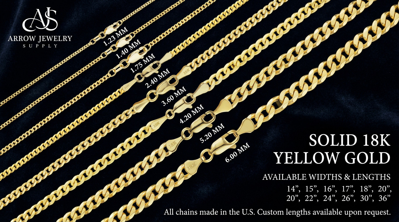 18K Yellow Gold Solid Classic Curb Cuban Link Necklace Chain