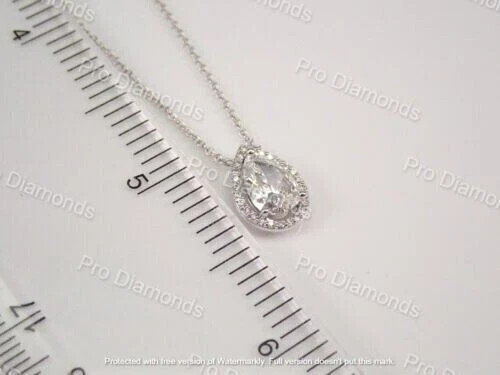 2Ct Lab Created Diamond Pear Teardrop Halo Pendant 14K White Gold Plated Chain