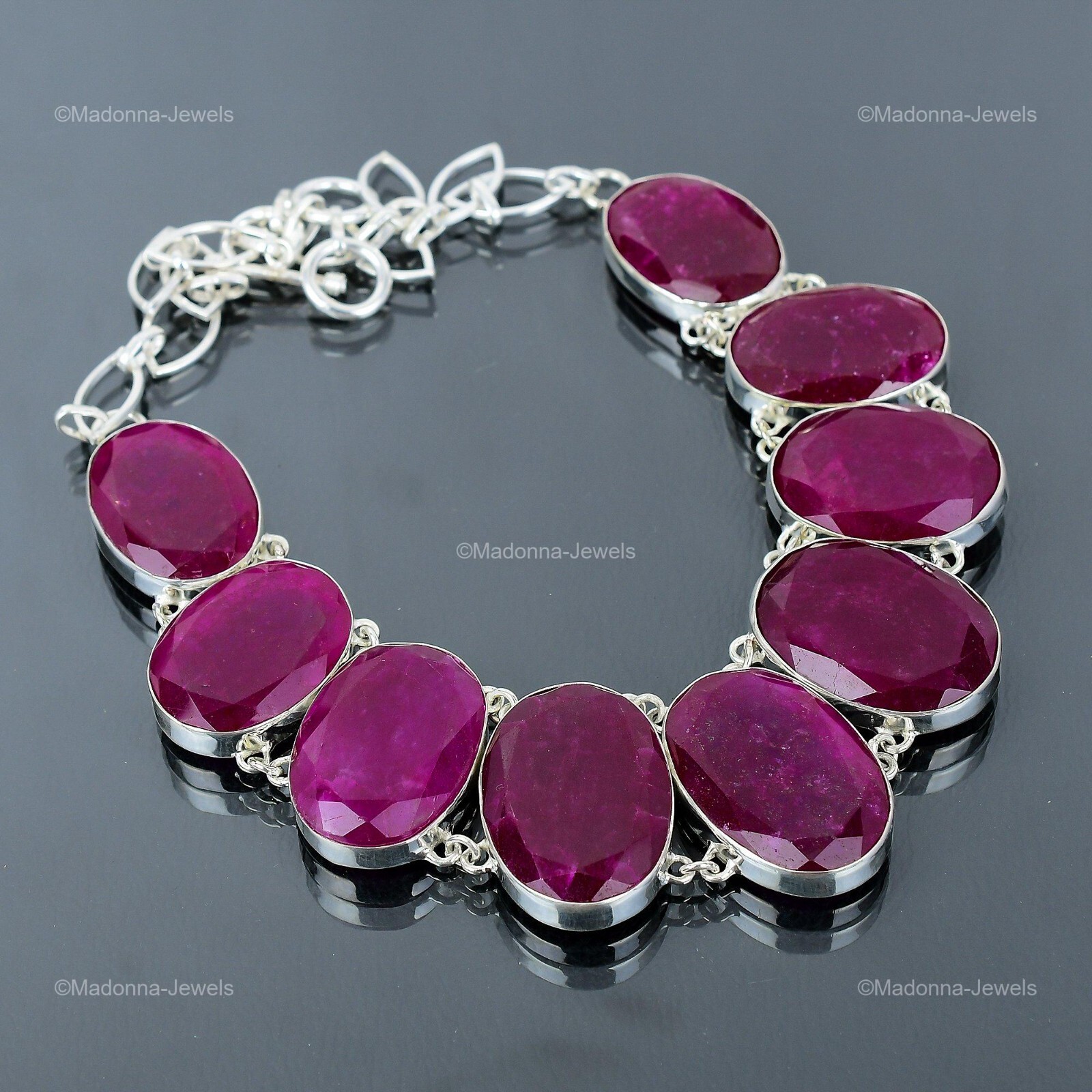 Kashmir Rubi Stone 925 Sterling Silver Birthday Chain Trendy Necklace Jewelry