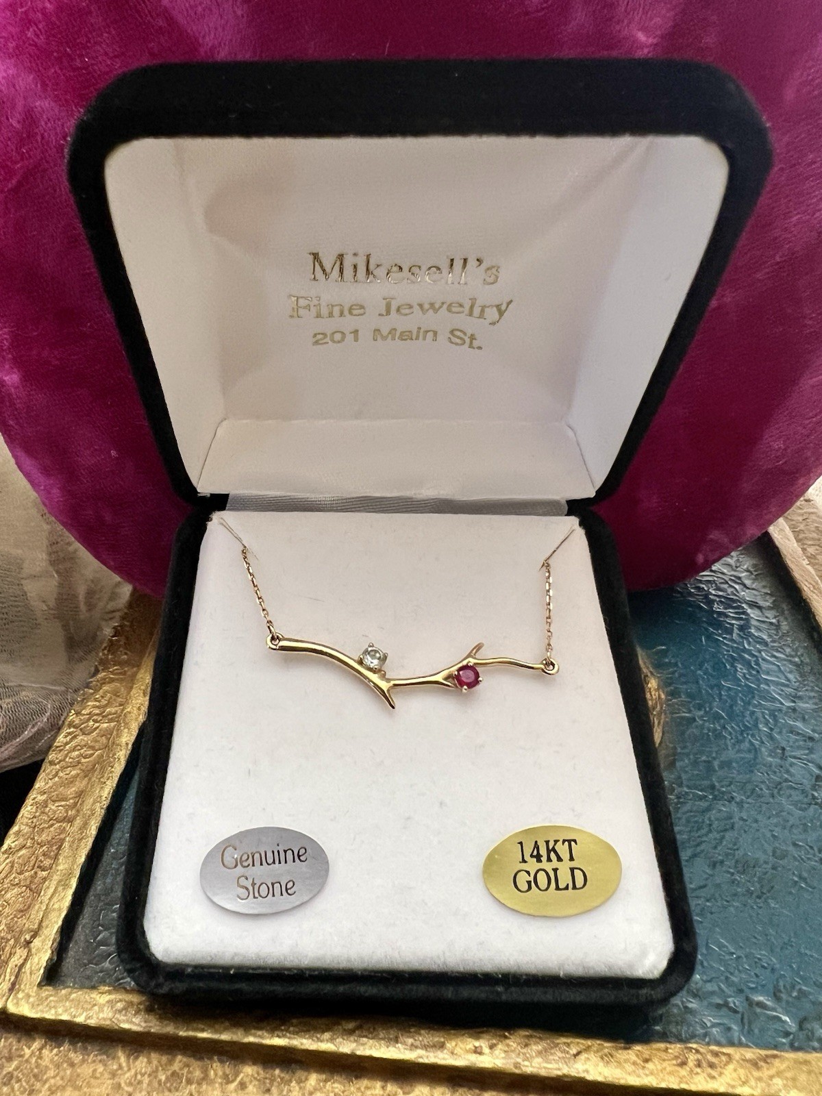 14K Gold Ruby & Aquamarine Branch Necklace | Montana Fine Jewelry | Nature Lover
