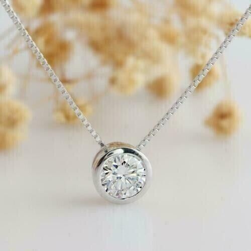 1Ct Round Lab-Created Solitaire Diamond Pendant Necklace 14k White Gold Plated