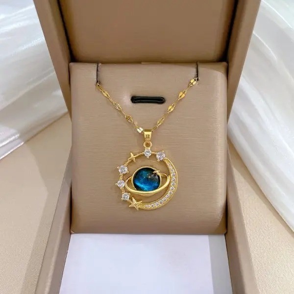 316L Stainless Steel Sun Moon Star Planet Clavicle Chain Party Necklace Women