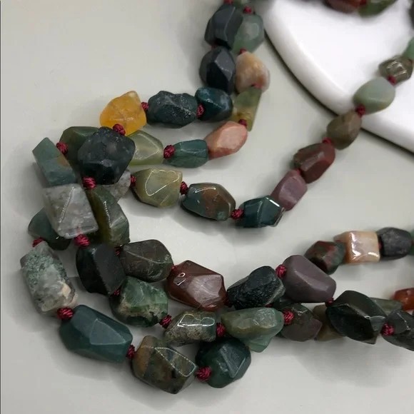 Triple layer layered stone gemstone necklace sterling silver 925 boho statement.